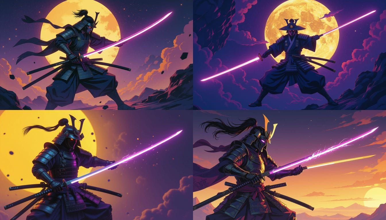 Samurai Warrior with Laser Katana in Cosmic Void
