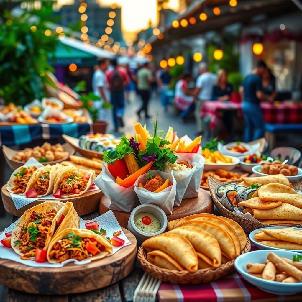 Global Street Food Smorgasbord: A Culinary Art Display
