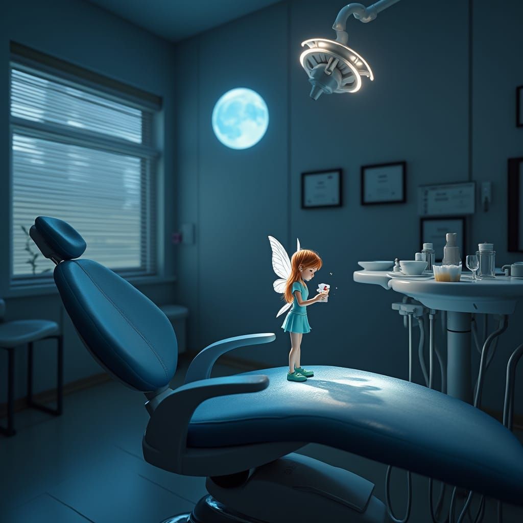 Photorealistic Fairy Dentist at Work in Modern Office
