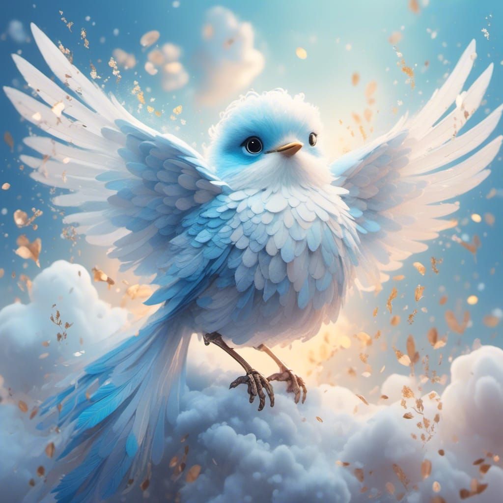 Whimsical Bird Portrait in a Dreamlike Fantasy Landscape