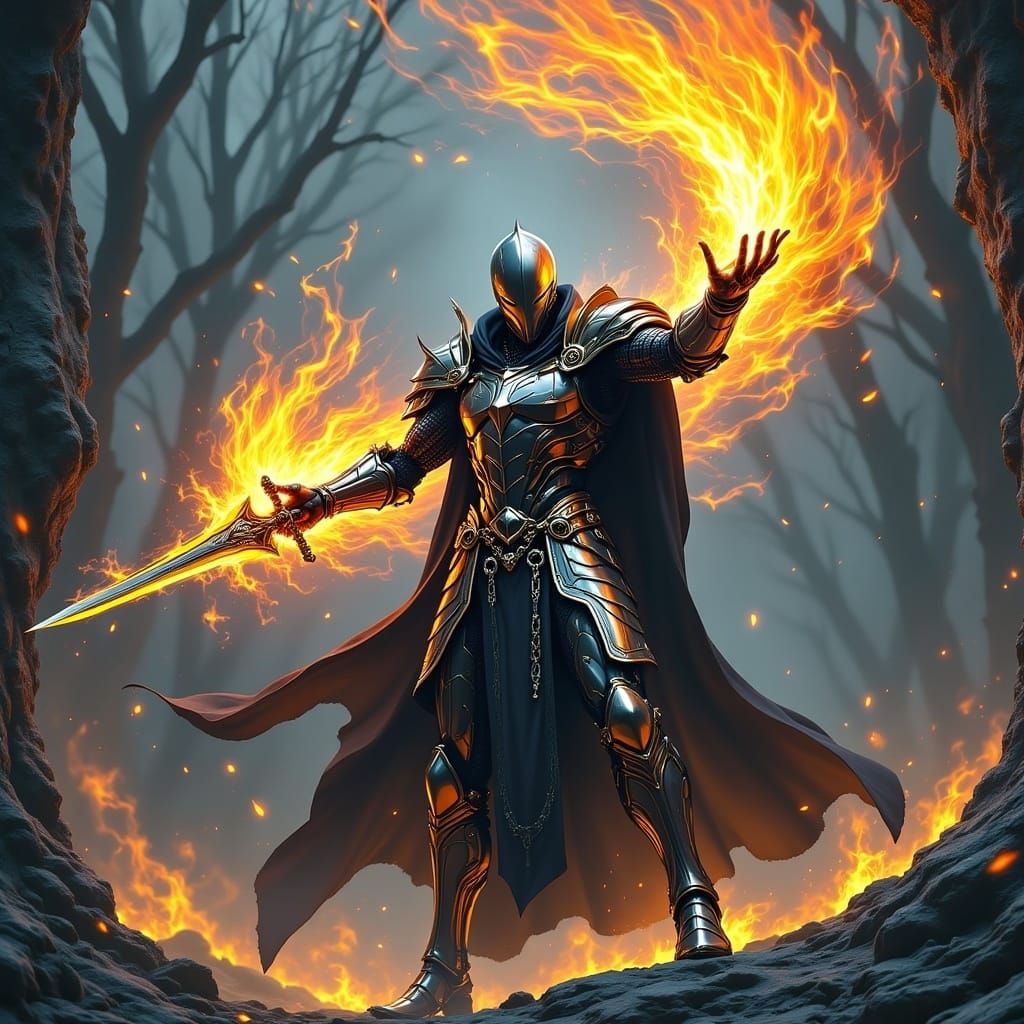 Epic Fantasy Knight Unleashes Blazing Magic in a Mystical Fo...