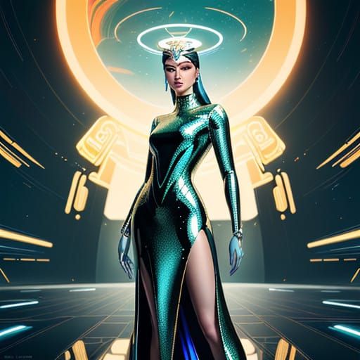 Retro-Futuristic Goddess of Love in Art Deco Style