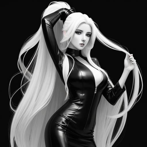 Elegant Woman with Flowing Hair in Black and White