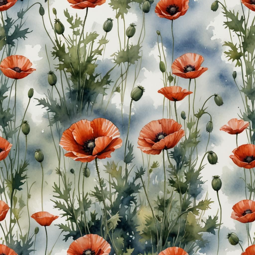 Watercolor Poppy Clip Art Inspired by Oil Painting