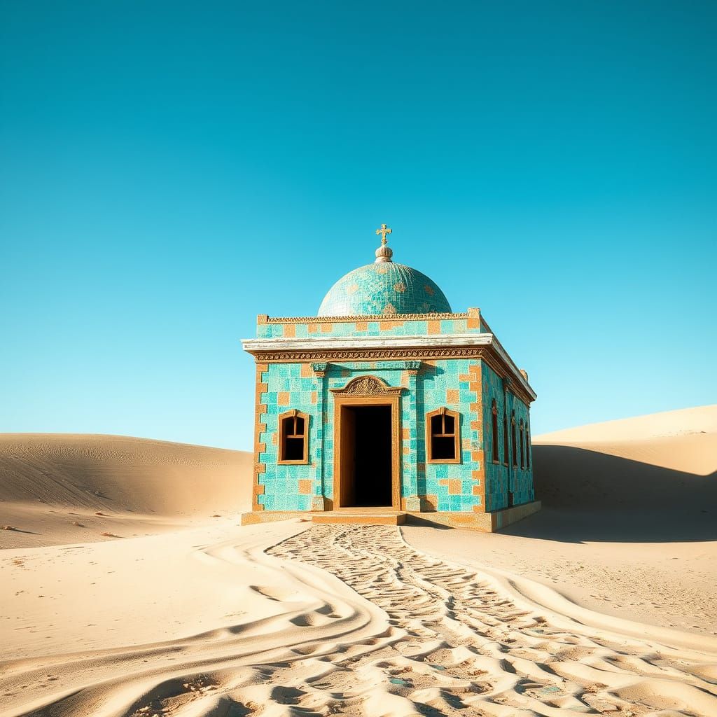 Turquoise Temple in the Desert Landscape