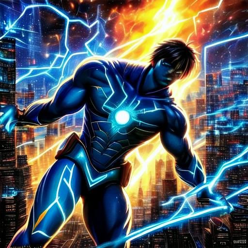 Heroic Figure Amidst Ruins in Comic Book Style