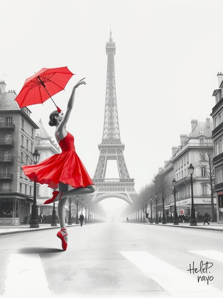 Ballet Dancer in Paris: Monochromatic Color Pencil Illustrat...