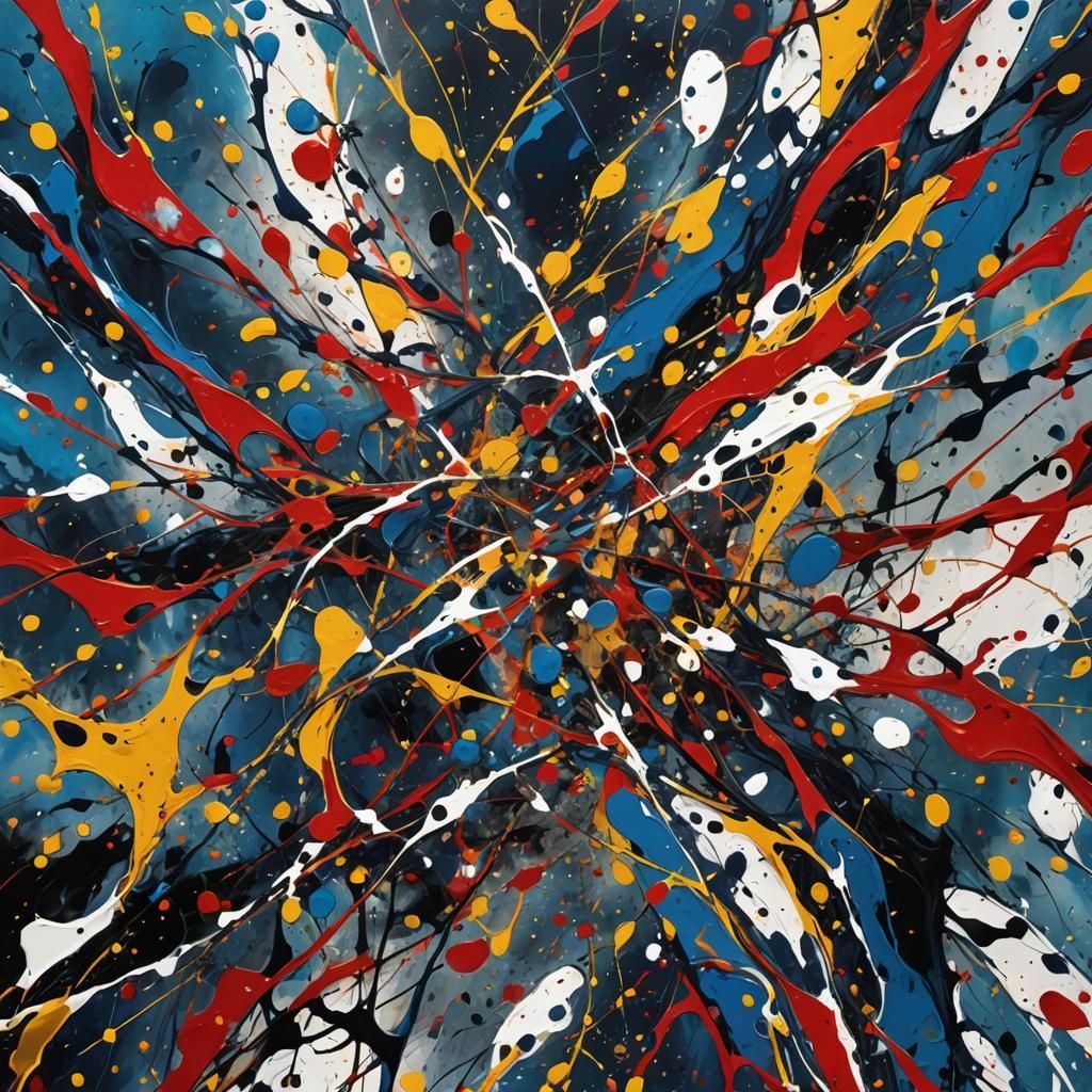 Abstract Drip Painting in Rich Primary Colors