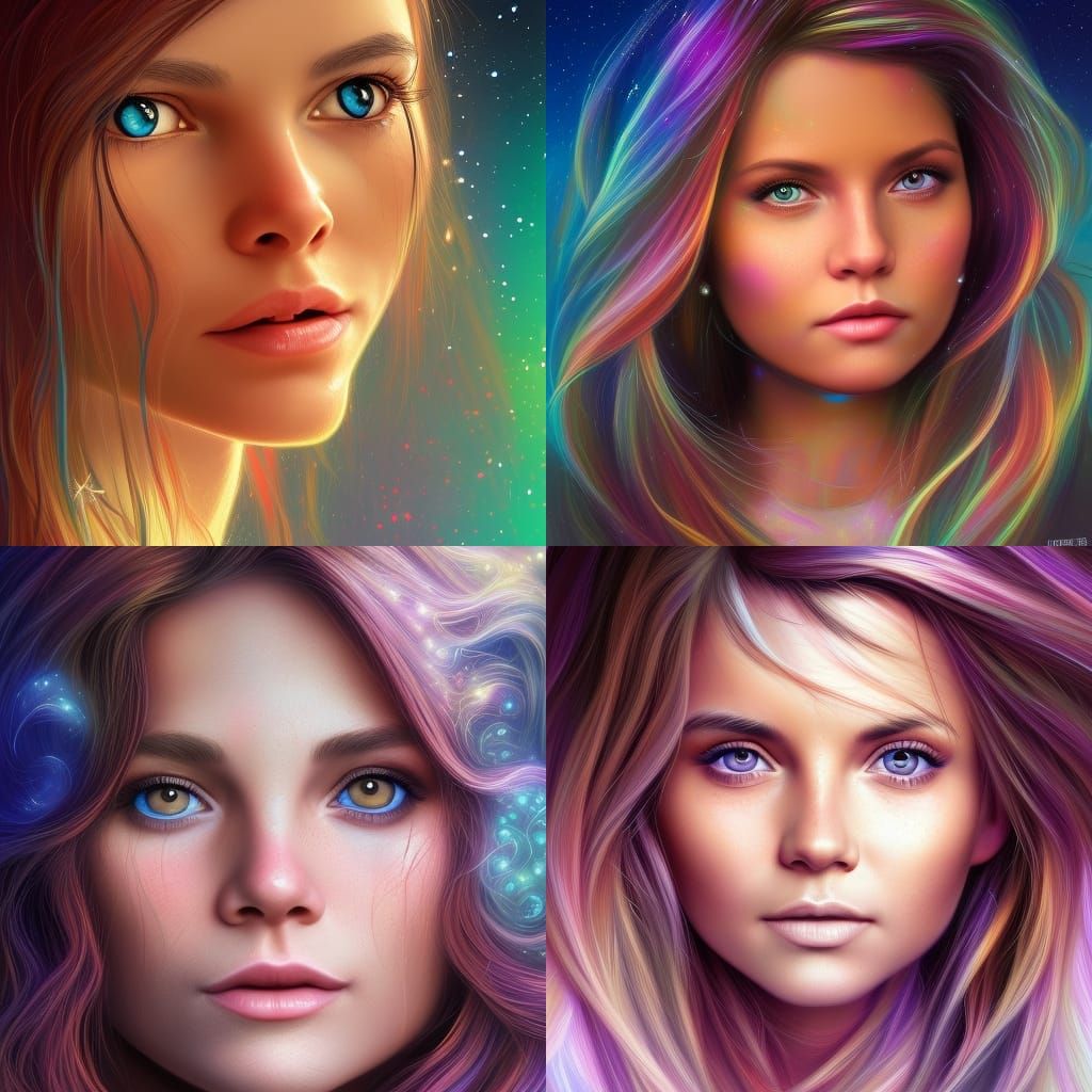 Fantasy Portrait with Cosmic Background, Digital Art