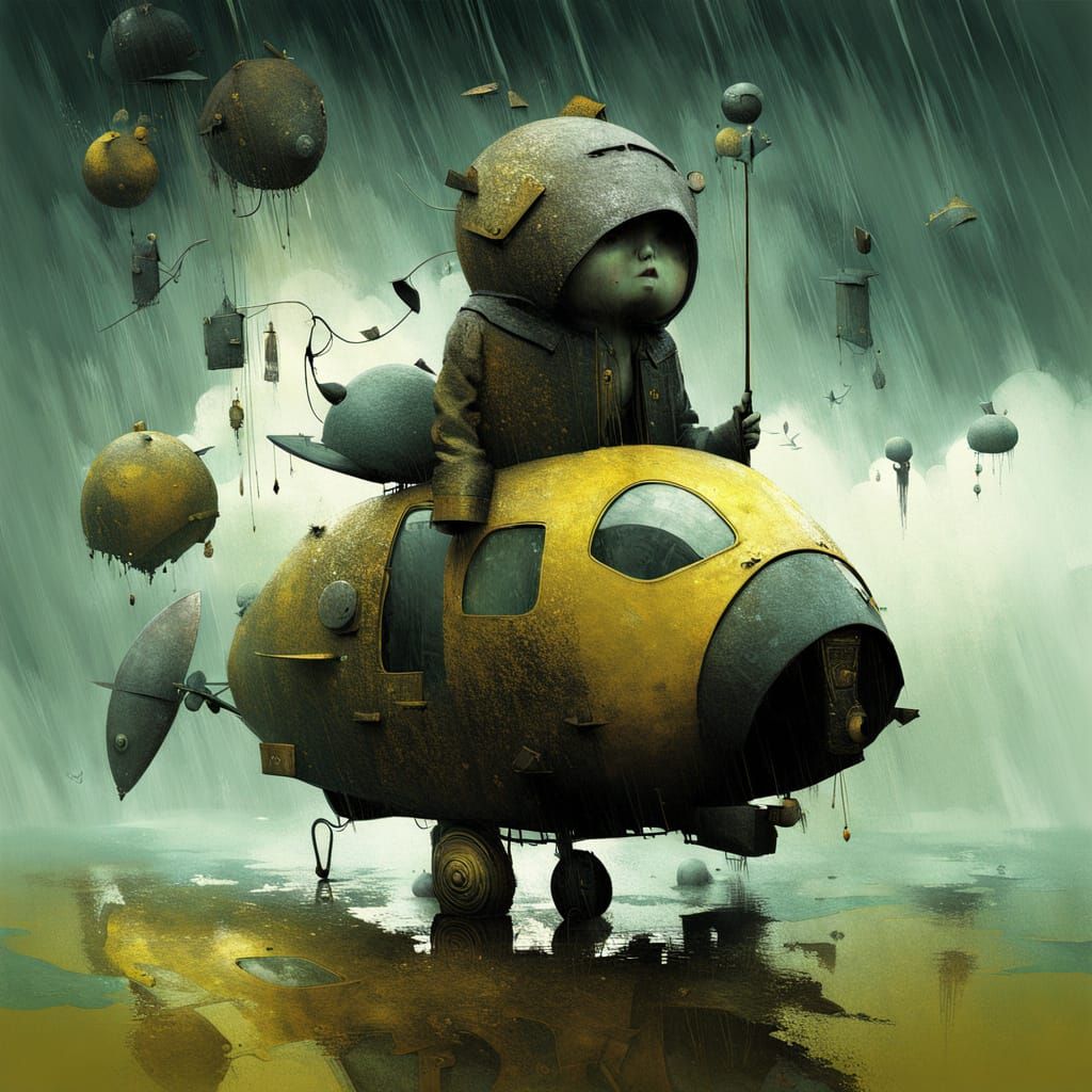 Digital Surrealist's Whimsical Flight Through Abstract Skies