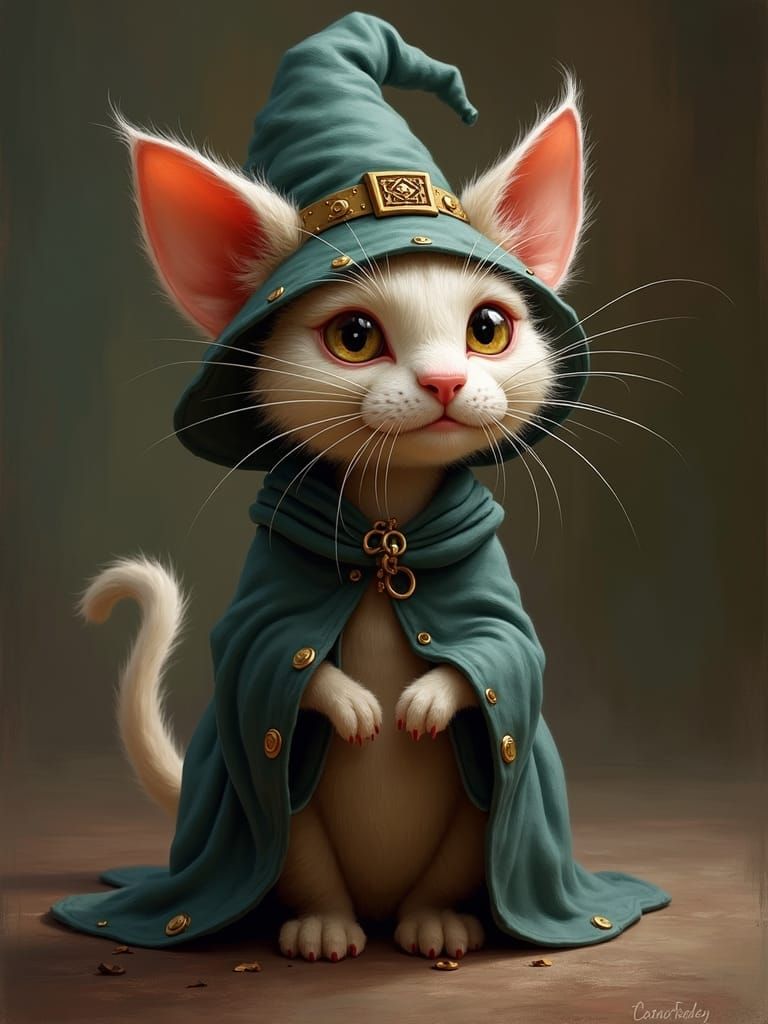 Adorable Chibi Cat Witch Digital Painting