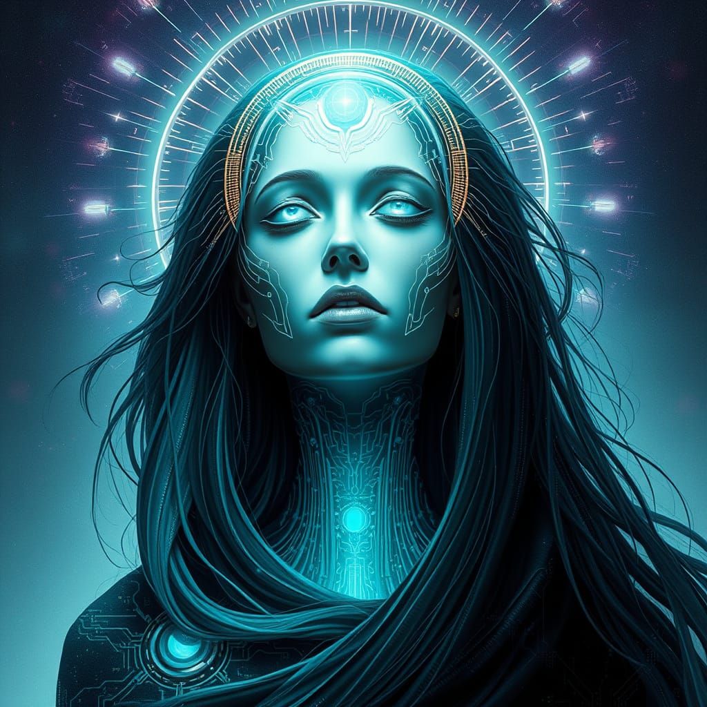 Ethereal Matriarch in Cyberpunk Aura
