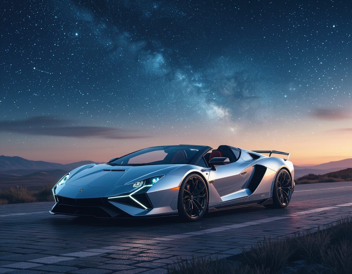 Lamborghini Sian Roadster Under Starry Dystopian Sky
