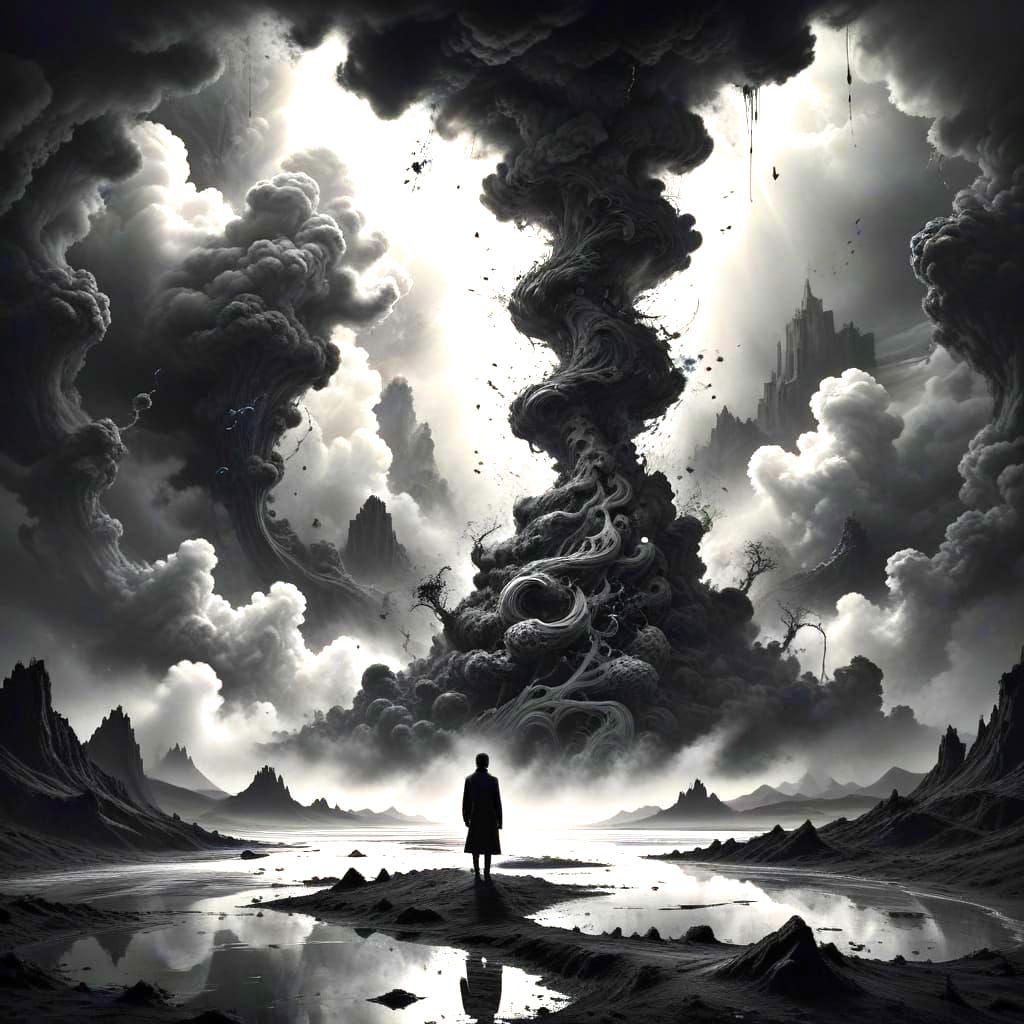 Surreal Black and White Artwork of Infinite Twisting Shapes