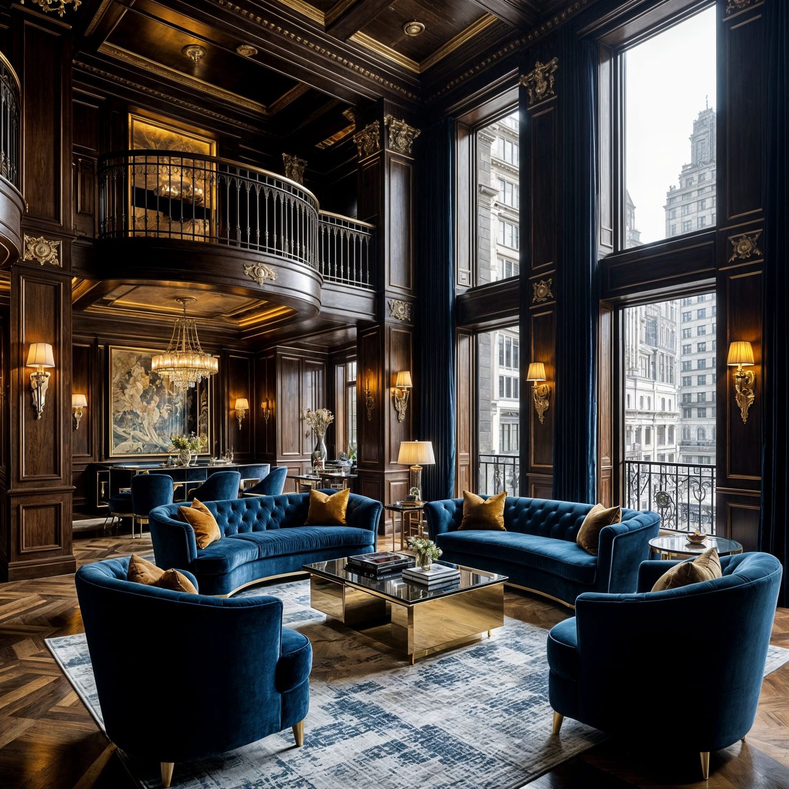 Moody Modern Living Room with City View