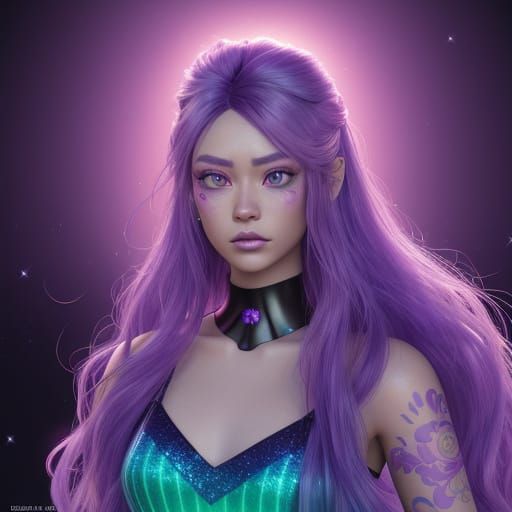 Glowing Chibi Girl in Vibrant Psychedelic Landscape