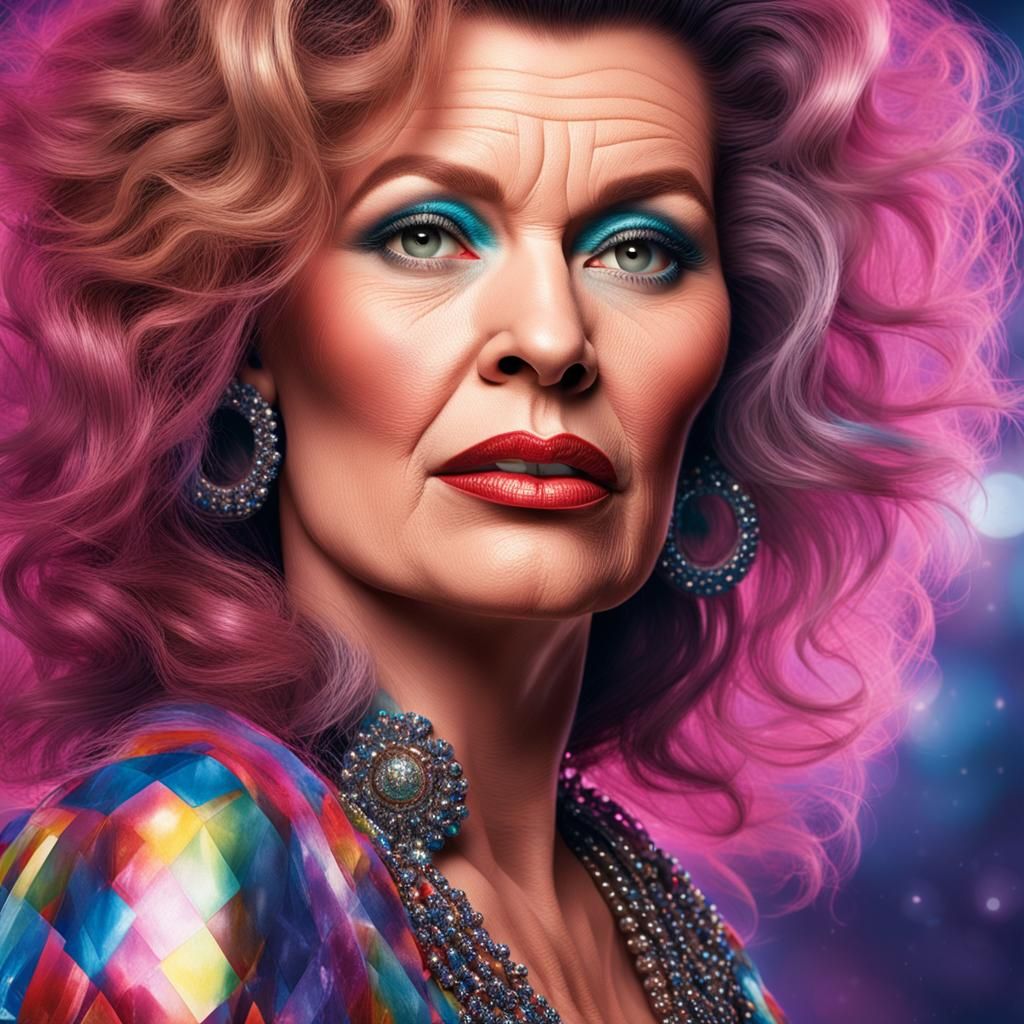 Hyperrealistic Portrait of a Woman in 80s Disco Style