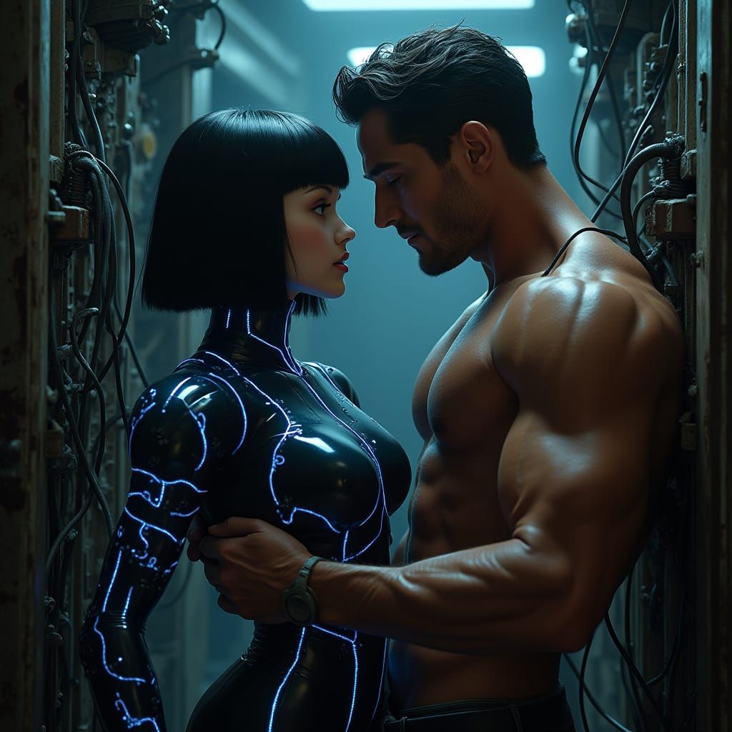 Heroic Cyberpunk Savior Tears Away Machinery