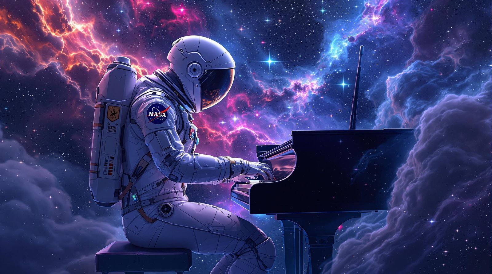 Cosmic Pianist in Space Suit