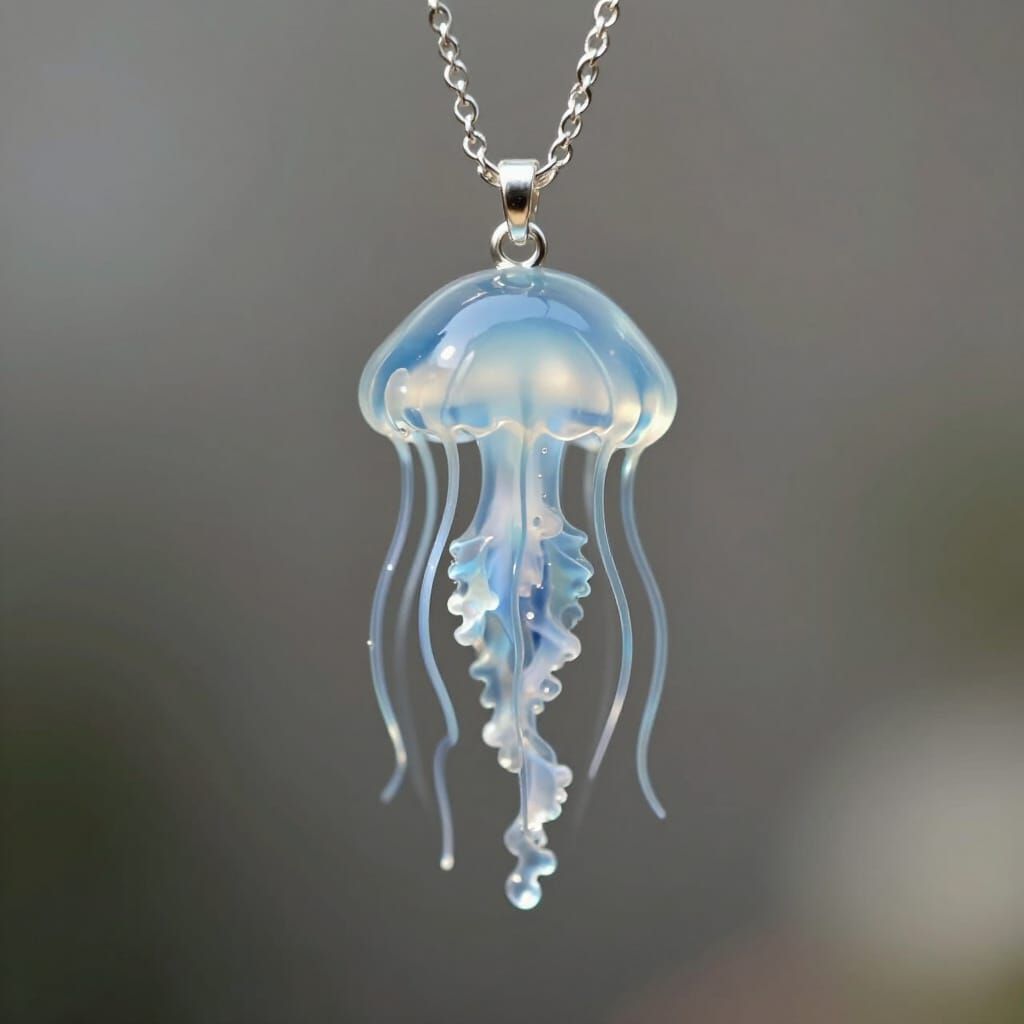 Silver Necklace With Light Blue Jellyfish Pendant