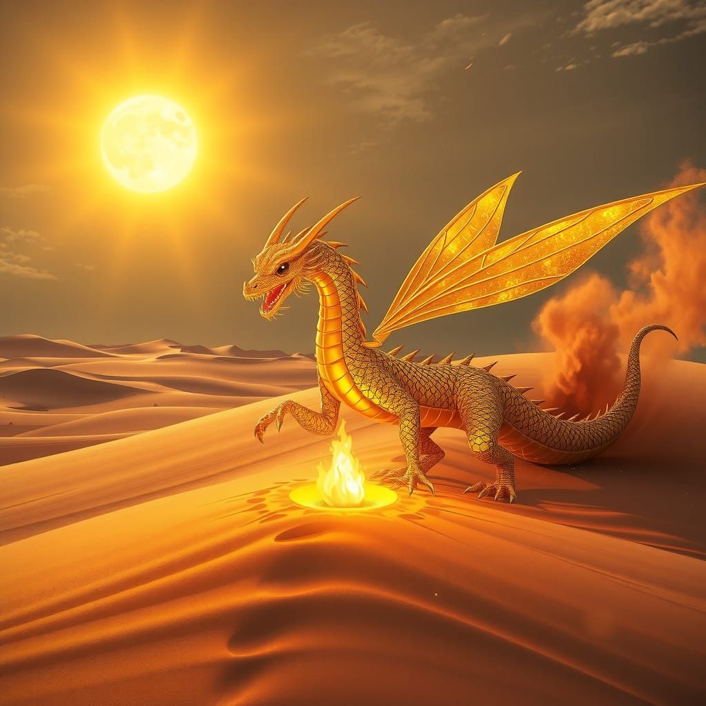 Golden Sand Dragon Bursts Through Desert Dunes in Shimmering...