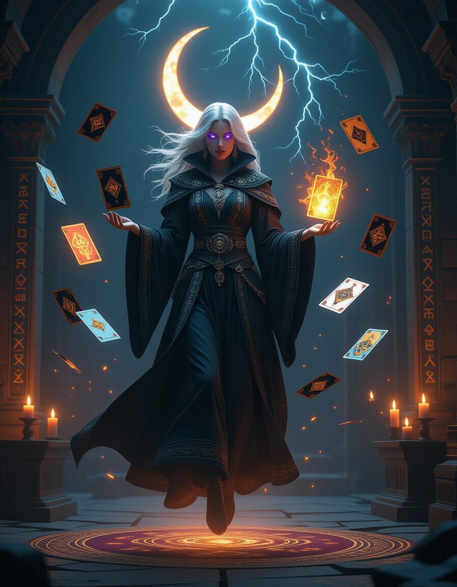 Mystic Tarot Reader in Twilight Temple