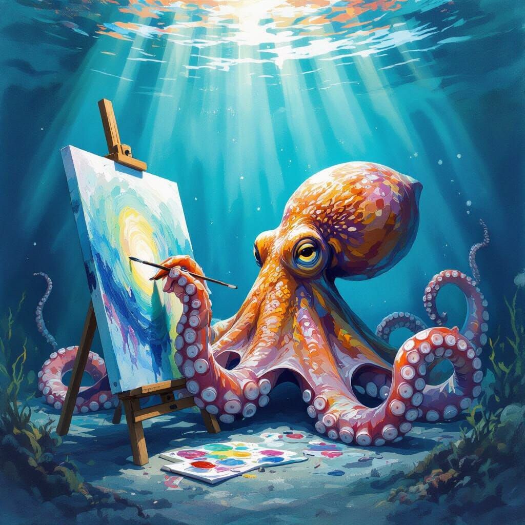 Colossal Octopus Paints Self Portrait Underwater