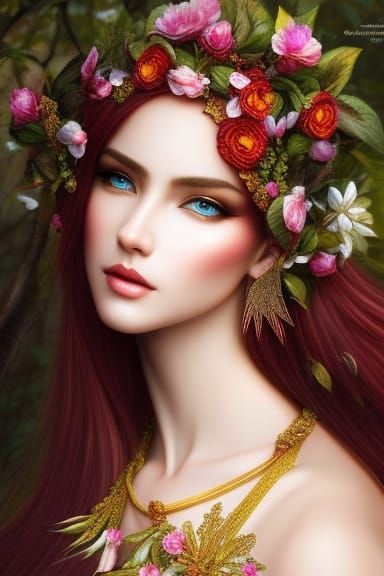 Fiery Flower Elf Portrait in Hyperrealistic Style