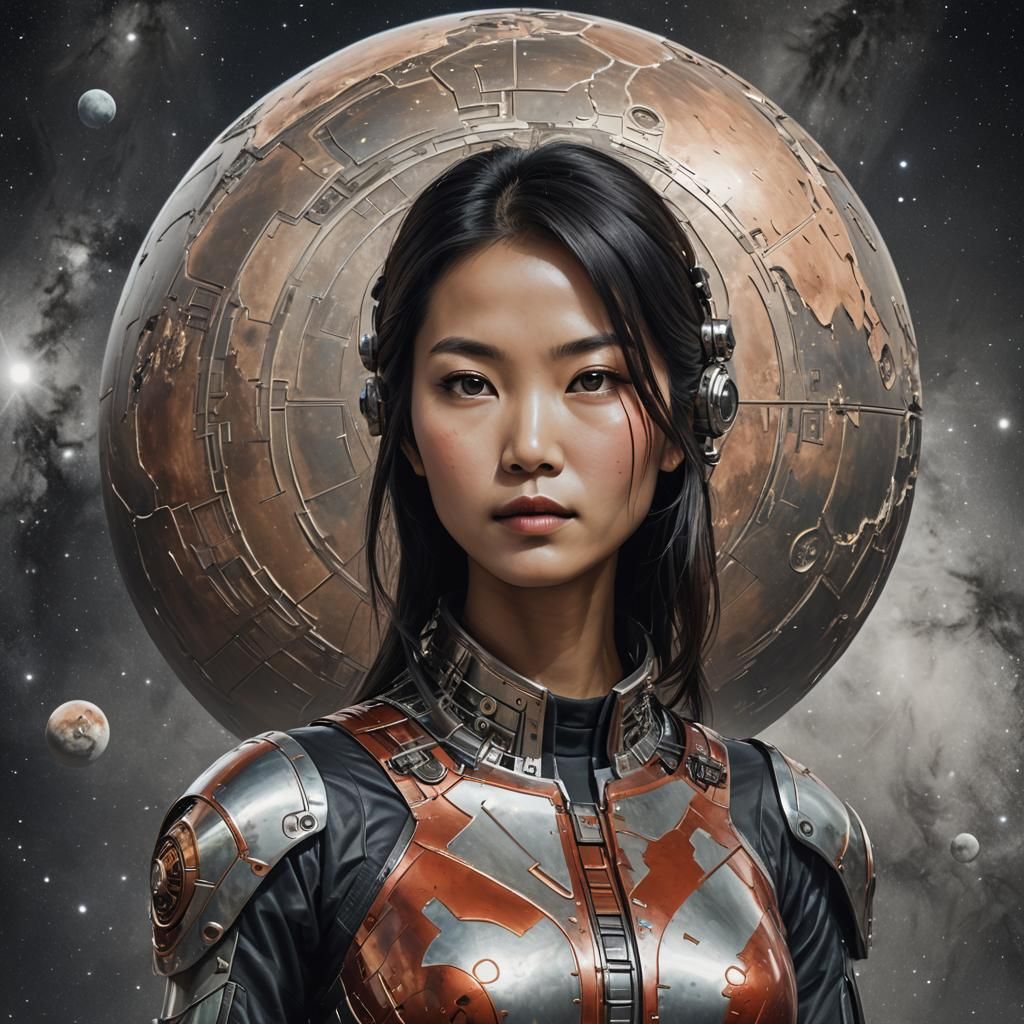 Metal Asian Woman with Mars Background