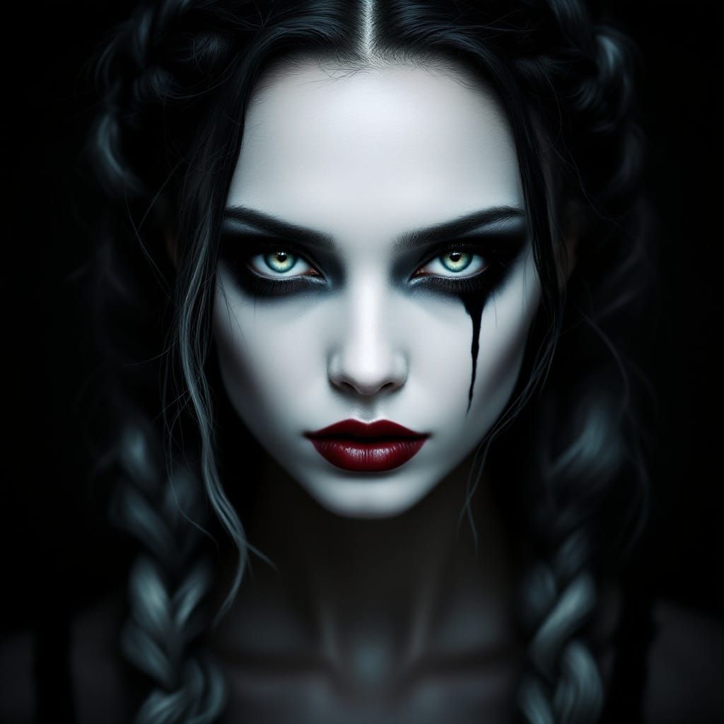 Striking Portrait of Woman with Braids in Gothic Style