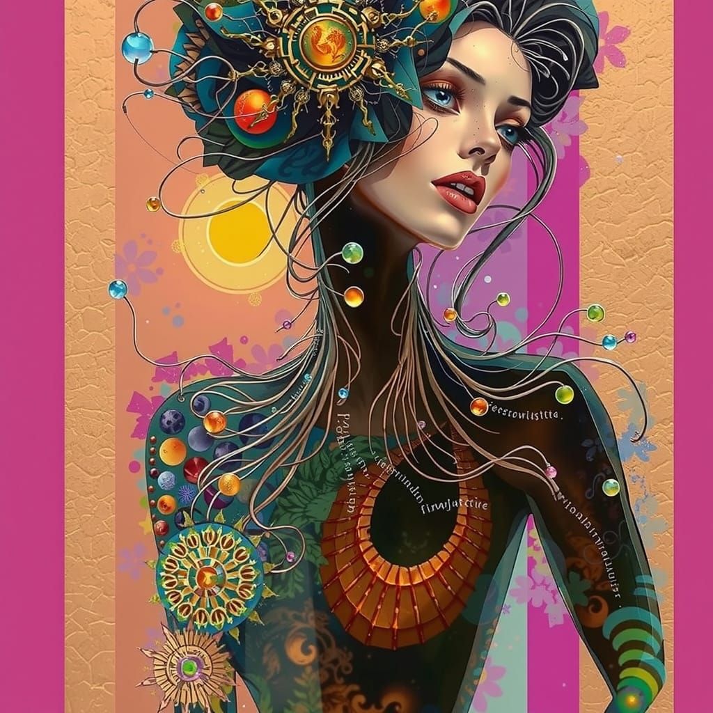 EXQUISITELY BEAUTIFUL PIANO PLAYING ECSTATIC PIXIE alcohol ink painting of a BEAUTIFUL LADY playing PIANO, by russ mills...