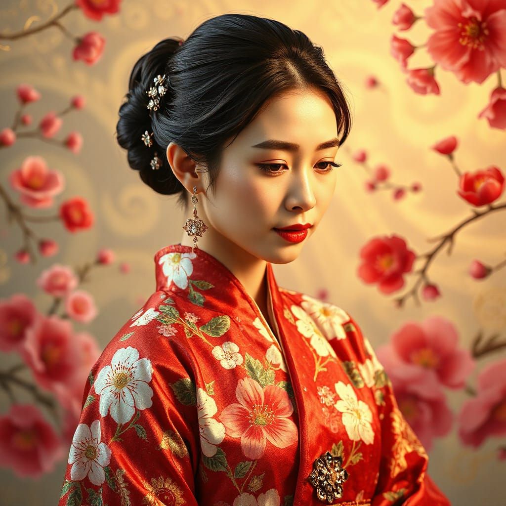 Asian Tradwife in Vibrant Hanbok
