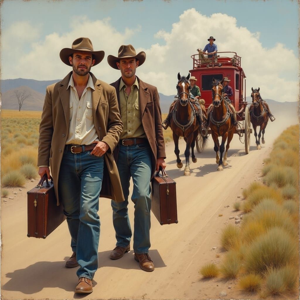 Vintage Stagecoach Scene as Oil Painting