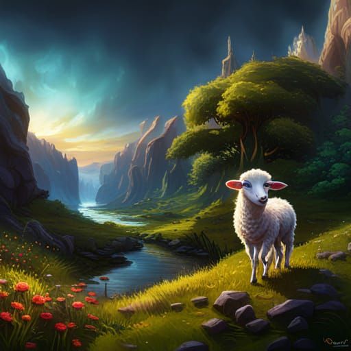 Detailed Digital Painting of a Pet Lamb