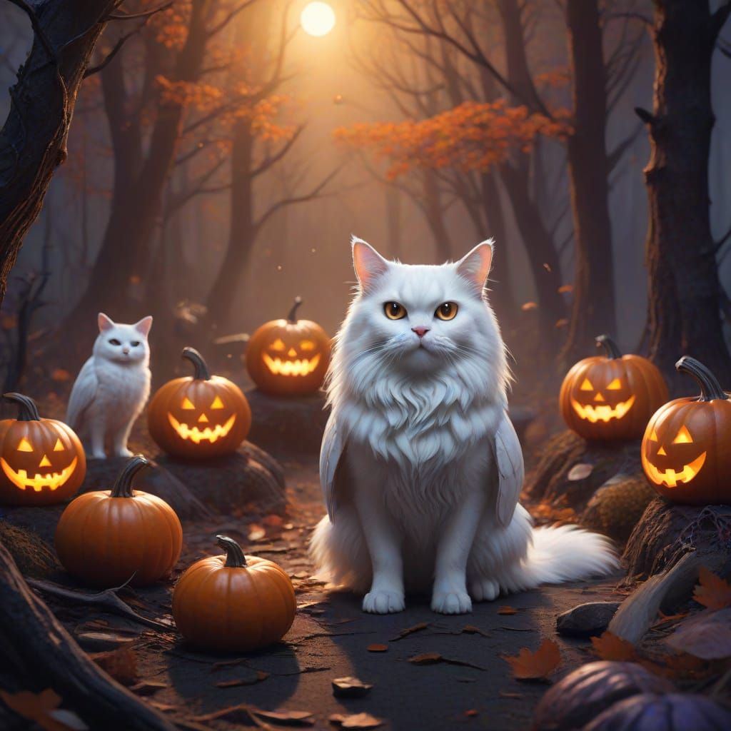 Spooky Halloween Forest with Costumed Animals