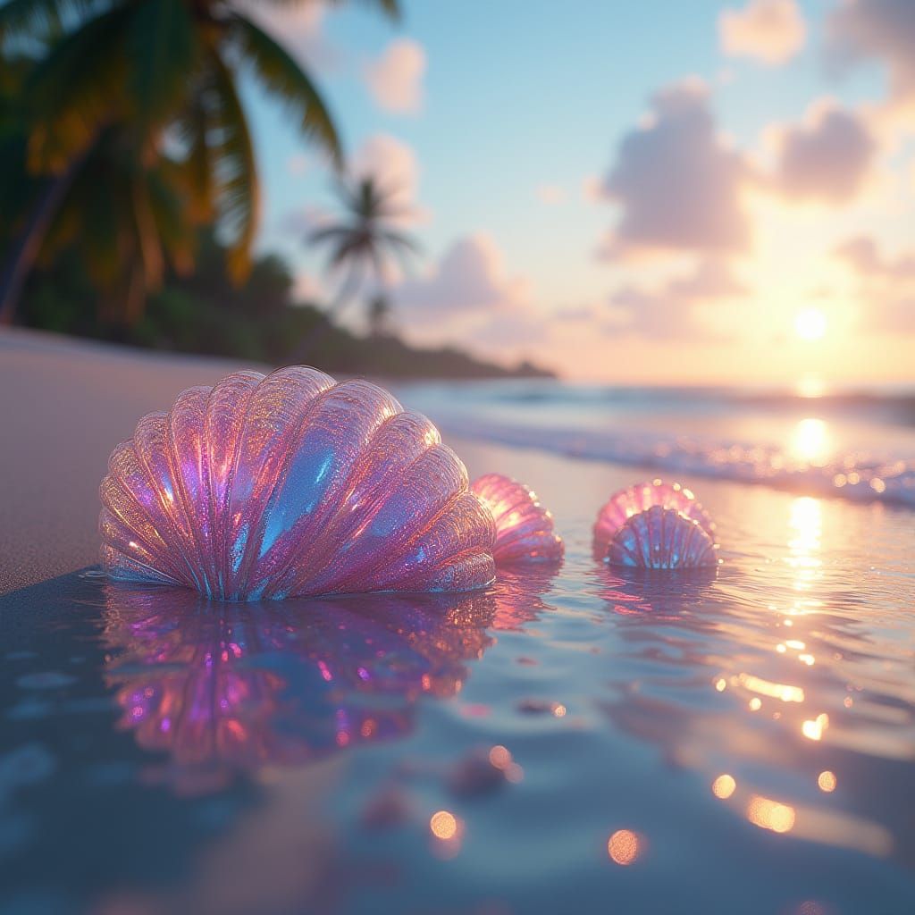 Iridescent Shells Shine on Tropical Beach in Vibrant Colors