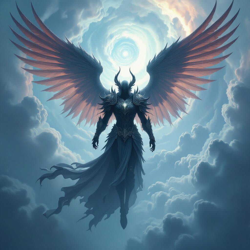 Fallen Angel Descending Through Cosmic Storm