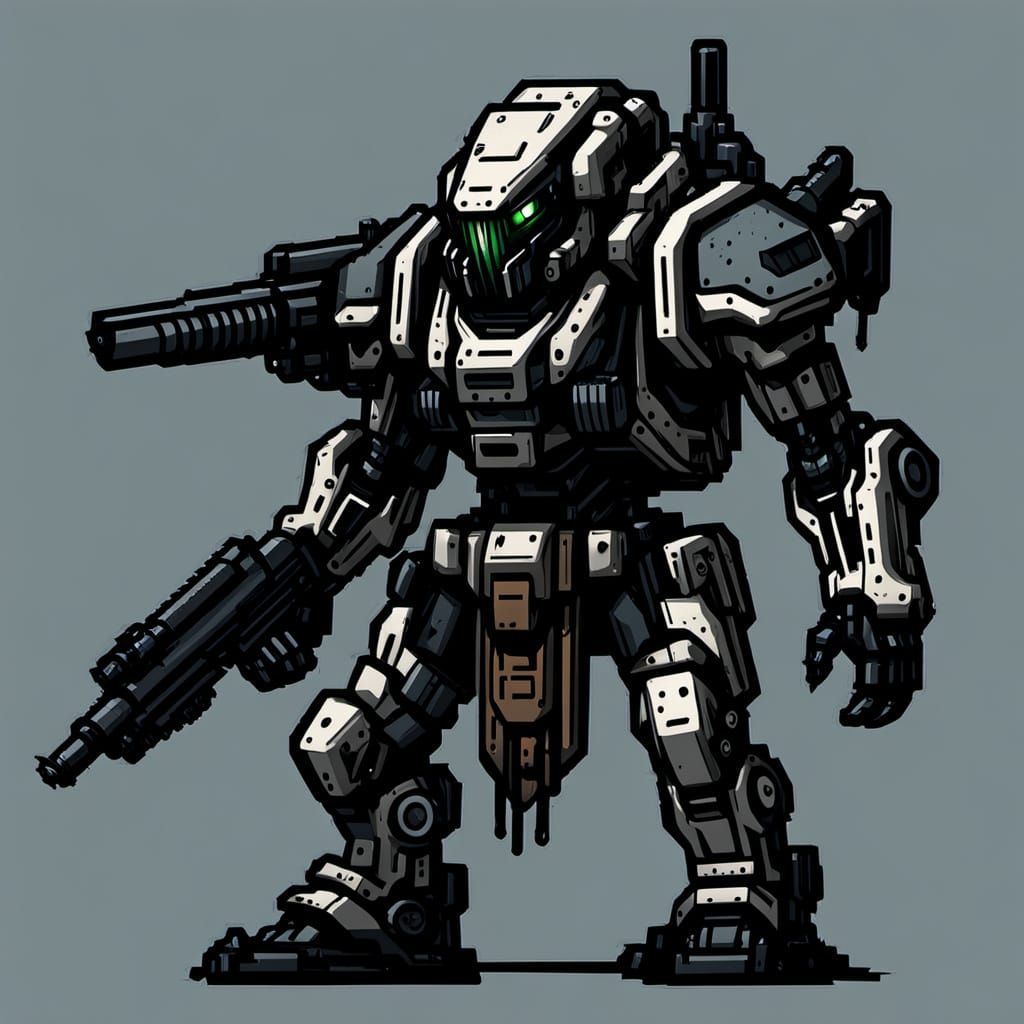 Futuristic Heavy Assault Mech on Battlefield in Sci-Fi Art