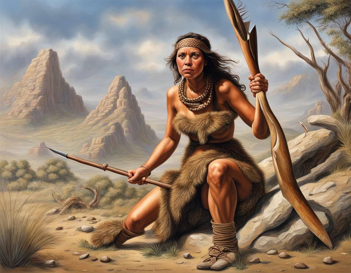Photorealistic Prehistoric Woman Hunter