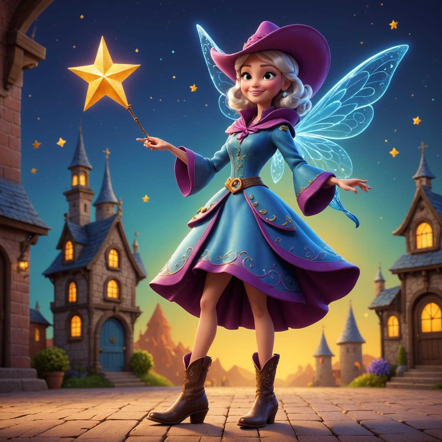 Fairy Godmother with Cowboy Boots in 3D Style