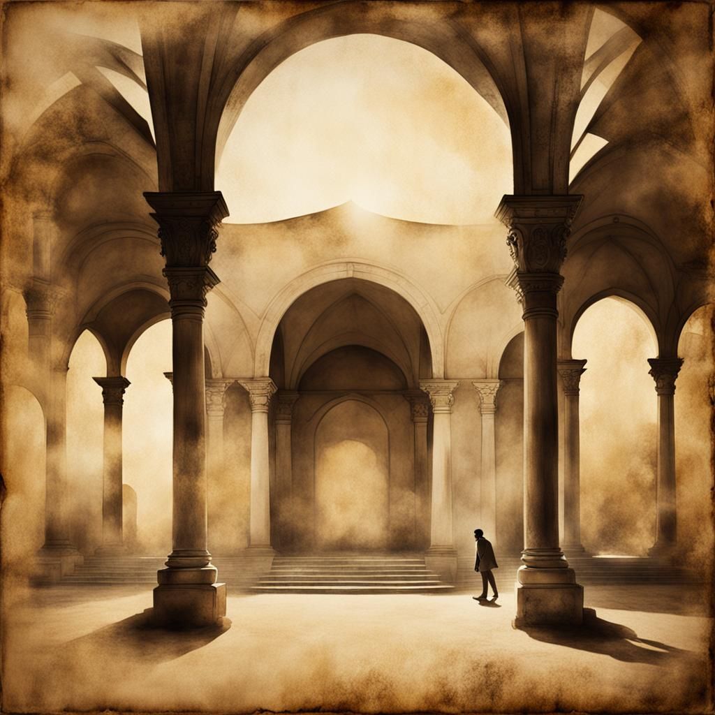 Minimalist Arena Bathed in Sunlight: Conceptual Art