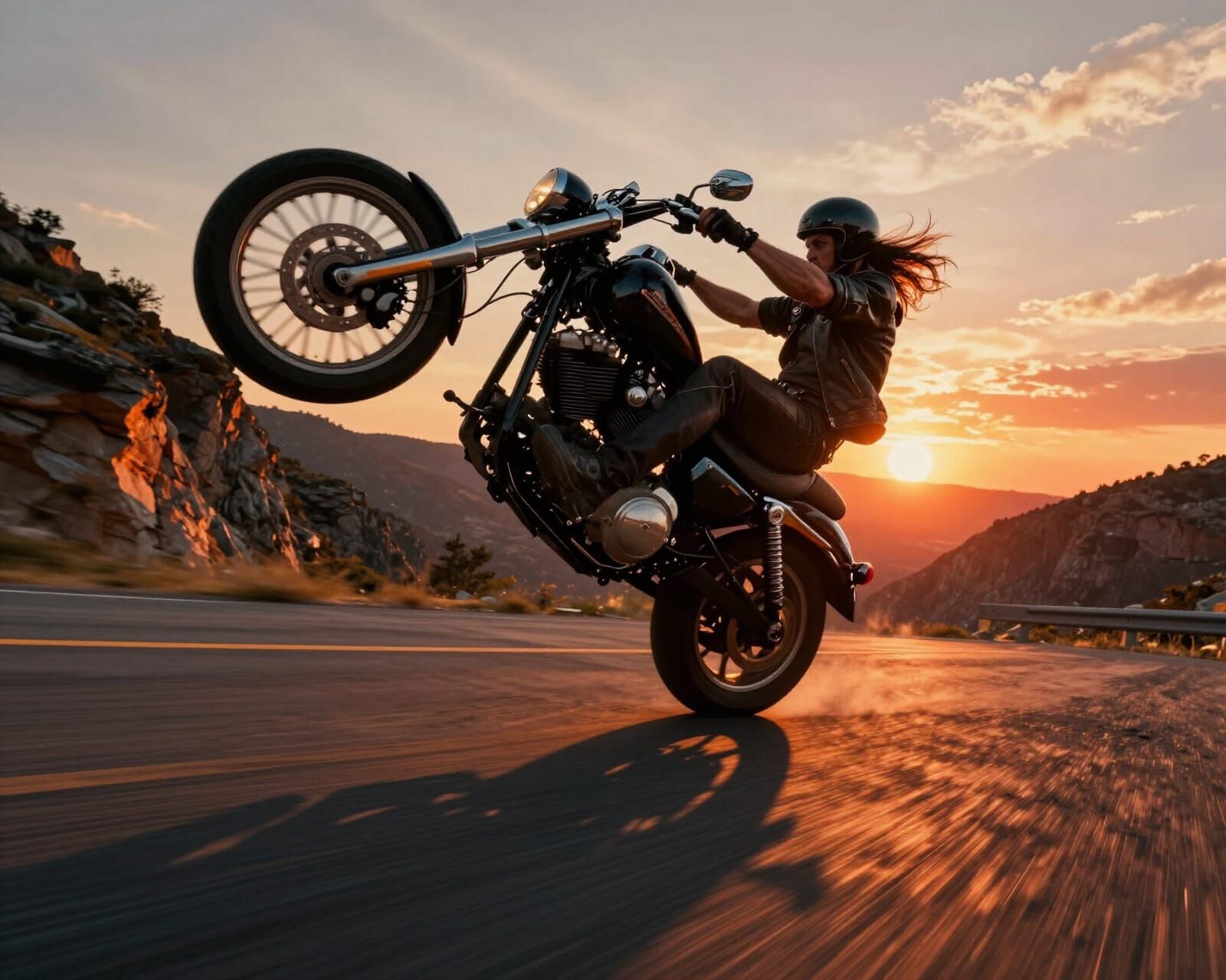 Motorcyclist Falls Off Mountain Road at Sunset