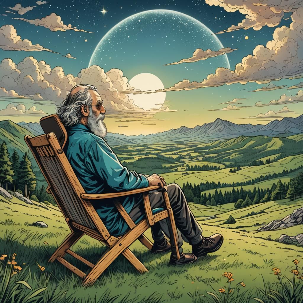 Vintage Style View of Meadow and Sky