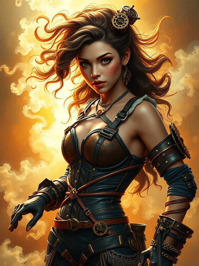 Steampunk Woman in Frazetta Style, Oil on Canvas