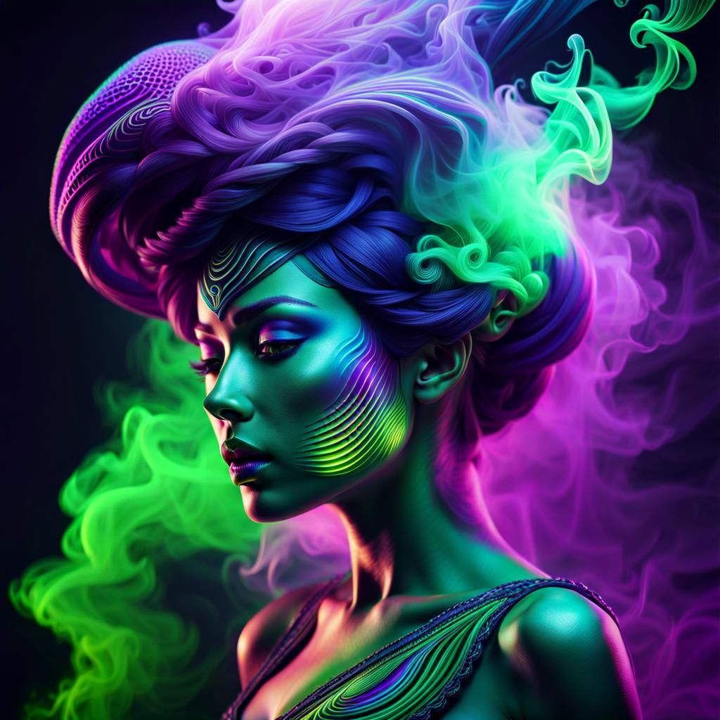 Ethereal Alien Woman in Retro Synthwave Style