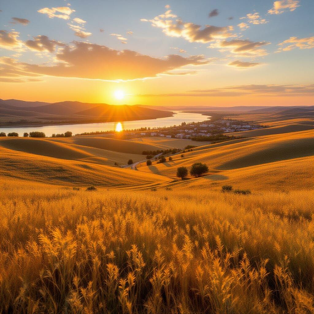 Sun-Drenched Steppe Landscape in Amur Oblast
