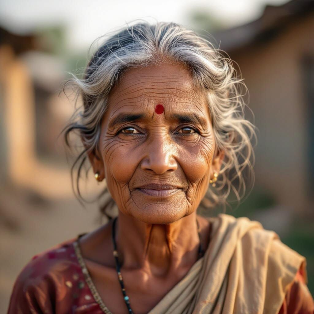 Photorealistic Portrait of an Elderly Indian Woman