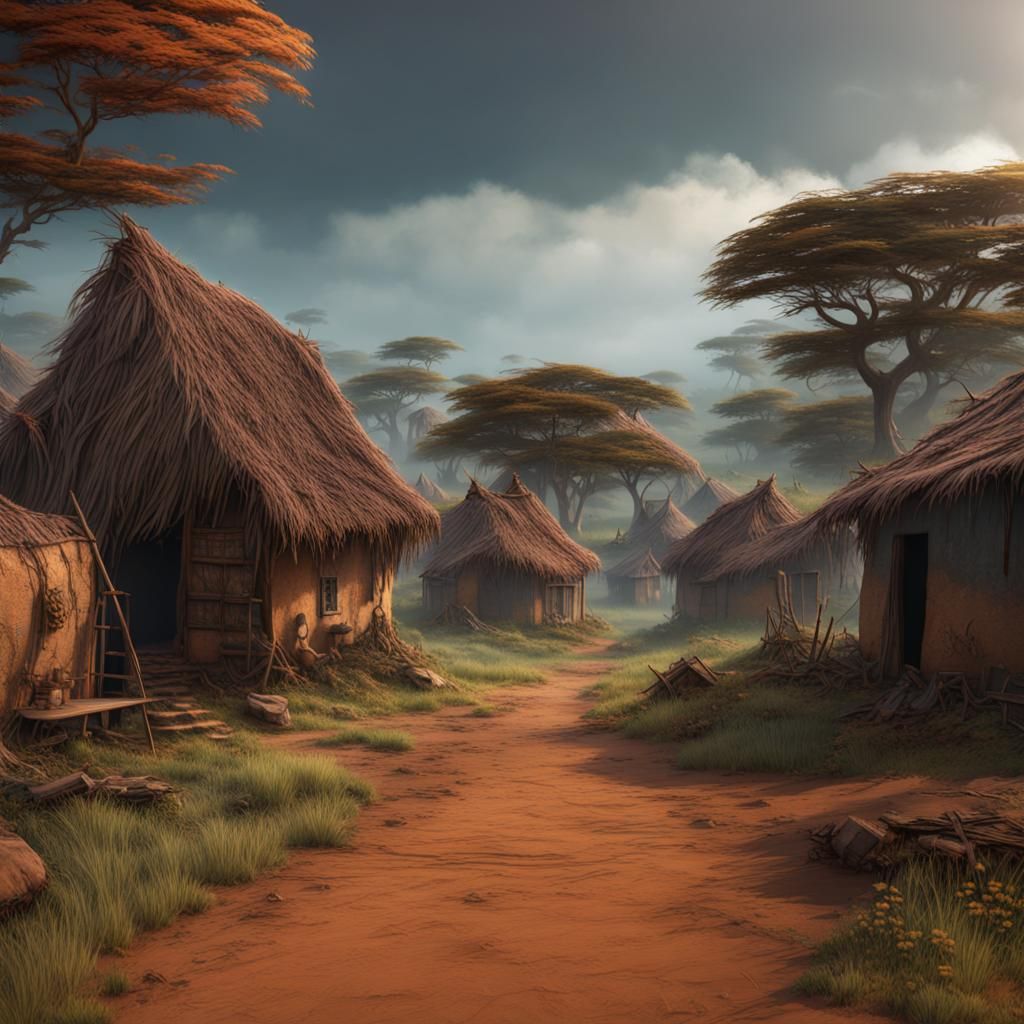 Ghana Village Plain Area: Detailed Matte Painting