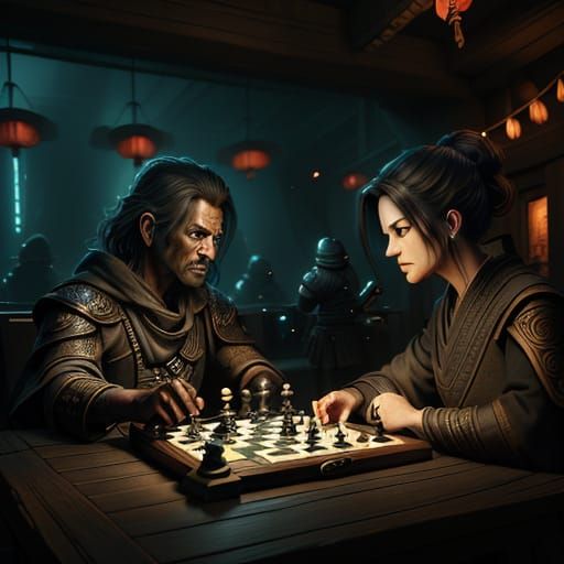 Epic Star Wars Chessboard Scene in Oil Painting Style