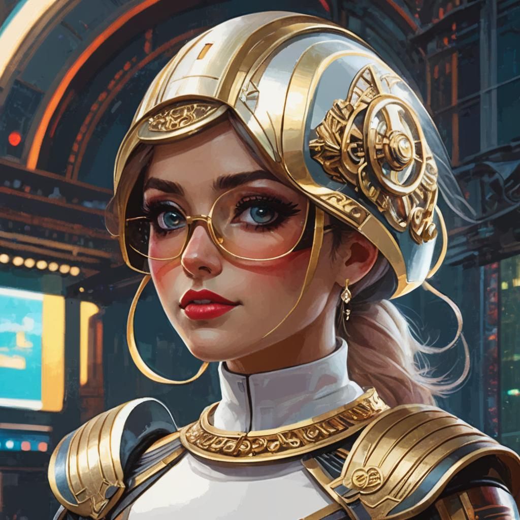 Futuristic Woman in Helmet in Industrial Style